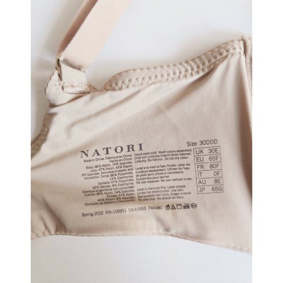 Natori Pure Luxe Unlined Unpadded Underwire Cafe Tan Embroidery Bra 30DDD - Picture 9 of 9